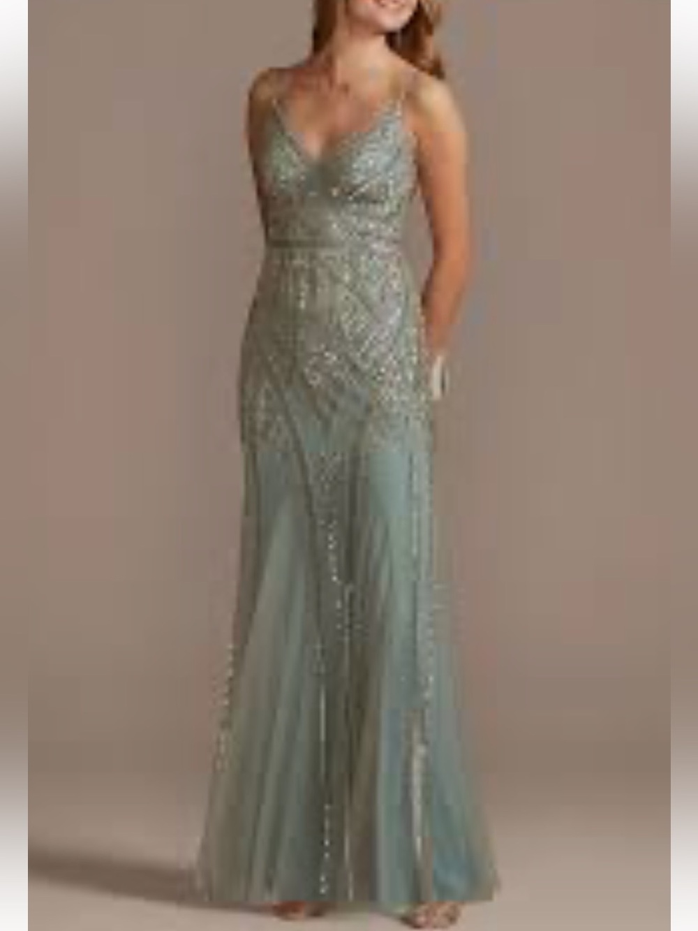 Jules & Cleo Bead and Sequin Spaghetti Strap Sheath Dress